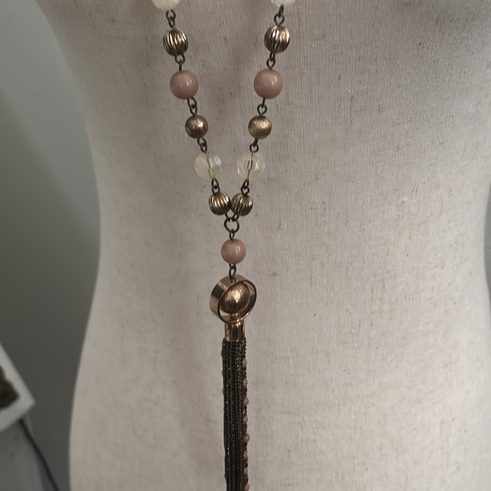 Bronze Pink Beaded Necklace Long Final Sale - Picture 3 of 5